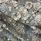 1 Yard Beaded 3D Floral Lace Fabric Embroidered on 100% Polyester Net Mesh 48" Wide