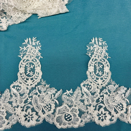 Floral Corded Lace Trim 9" Wide