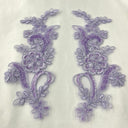 Beaded Corded Floral Lace Applique Polyester Fabric - Floral Embroidered, 9" X 2.5" Each Side (1 Pair)