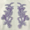 Beaded Corded Floral Lace Applique Polyester Fabric - Floral Embroidered, 9" X 2.5" Each Side (1 Pair)