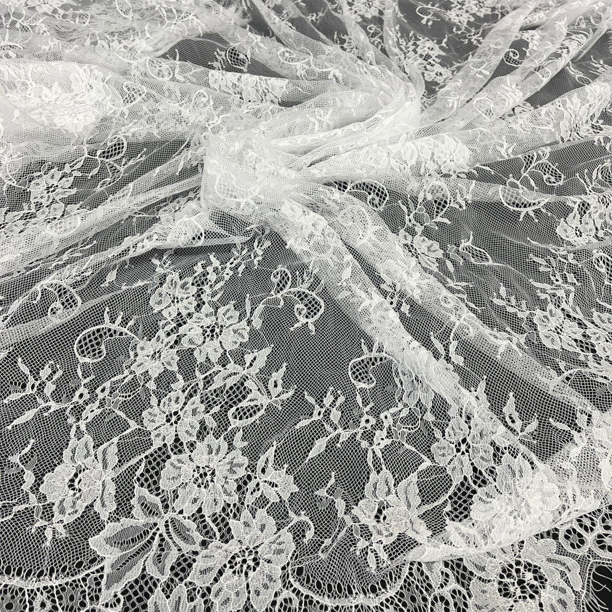 Embroidered Chantilly Lace with Eyelash Scallop