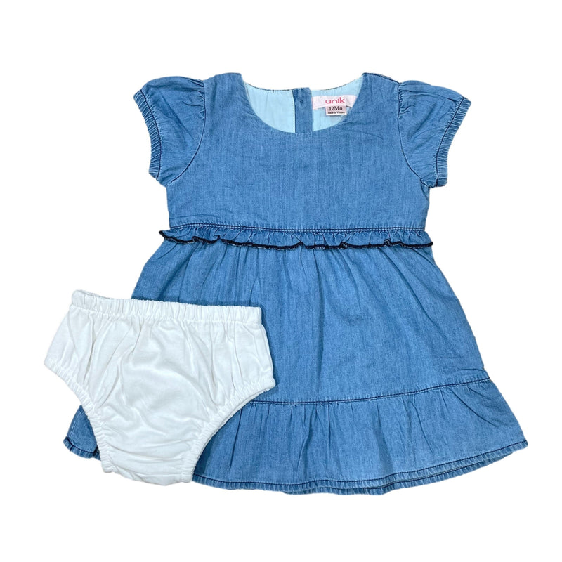 Baby Girl Denim Dress - 100 Percent Cotton Fabric, L. Chambray, Floral, Hearts & Stars, 6M/9M To 24M (1 Piece)