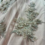 Beaded 3D Floral Lace Fabric Lt. Blush with Silver 54"