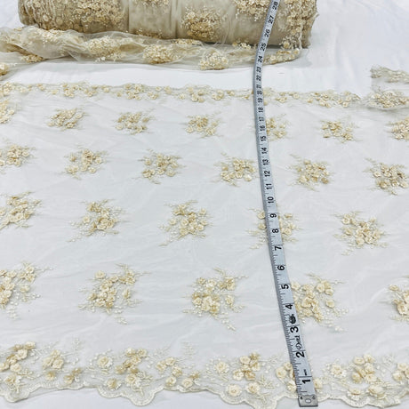 1 Yard Beaded Double Sided 3D Floral Lace Trimming 100% Polyester Net Mesh 21" Wide