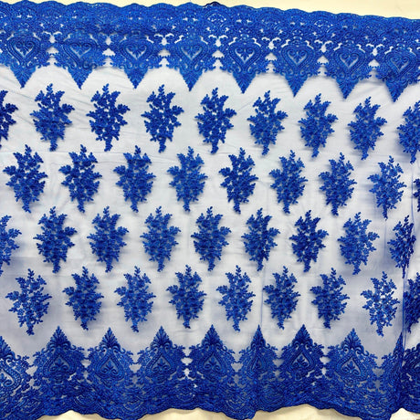 Embroidered Lace Fabric on Polyester Net Mesh