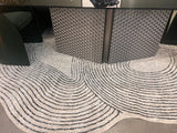 Z328A Polyester Fabric - Cream Sheen Rug With Black, Copper & Silver Touches, Novelty Cut Design (1 Unit)