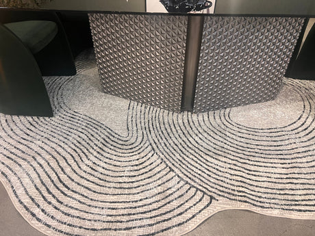 Z328A Polyester Fabric - Cream Sheen Rug With Black, Copper & Silver Touches, Novelty Cut Design (1 Unit)