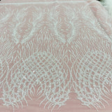 1 Yard Beaded Lace Fabric Embroidered on 100% Polyester Net Mesh