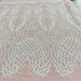 1 Yard Beaded Lace Fabric Embroidered on 100% Polyester Net Mesh