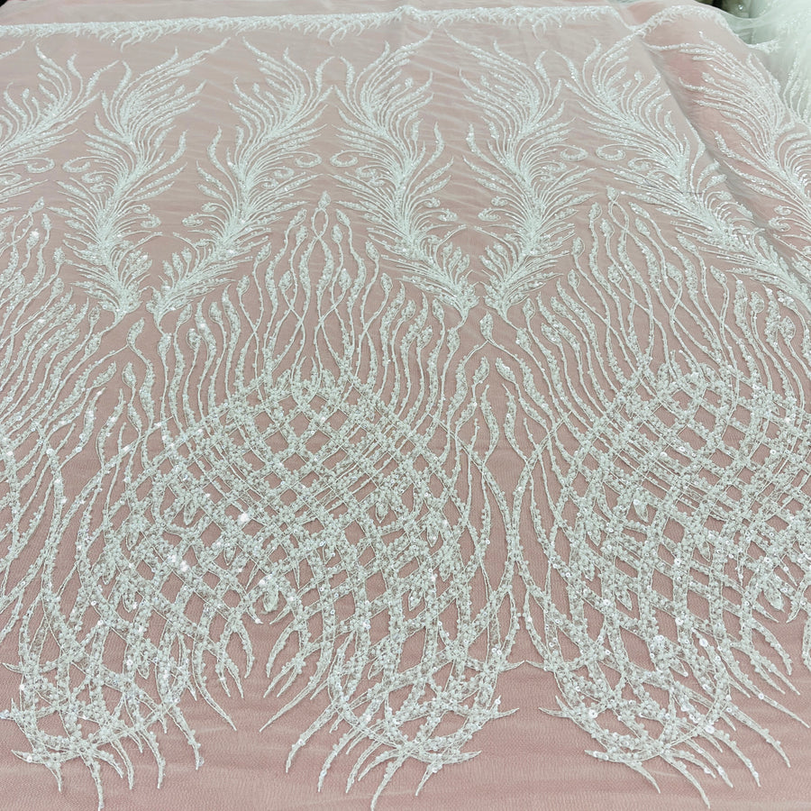 1 Yard Beaded Lace Fabric Embroidered on 100% Polyester Net Mesh