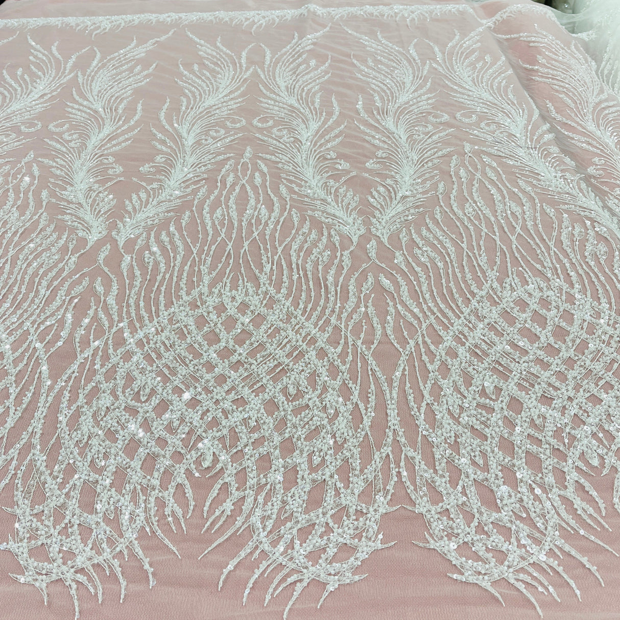 Beaded Lace Fabric on Polyester Net Mesh