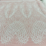 Beaded Lace Fabric on Polyester Net Mesh