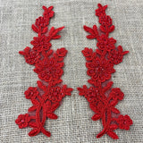 Beaded & Corded Floral Lace Applique Embroidered On 100 Percent Polyester Net Mesh Fabric - Floral Applique, 10" X 2" Each Side (1 Pair)
