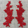 Beaded & Corded Floral Lace Applique Embroidered On 100 Percent Polyester Net Mesh Fabric - Floral Applique, 10" X 2" Each Side (1 Pair)