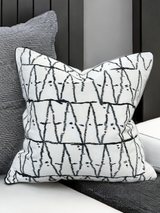Viva015 White Velvet Pillow - Black Embroidered Abstract, Thick Border, 20" X 20" (1 Piece)