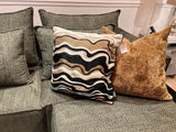 SEV005 Velvet Pillow - Black Velvet, Bronze, Black, Beige & Ivory Abstract Embroidery, 20" X 20" (1 Piece)