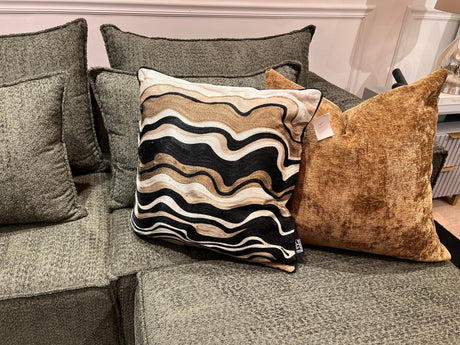SEV005 Velvet Pillow - Black Velvet, Bronze, Black, Beige & Ivory Abstract Embroidery, 20" X 20" (1 Piece)