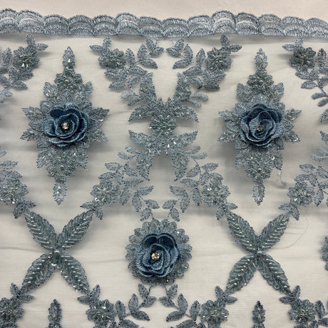 Beaded 3D Floral Lace Fabric