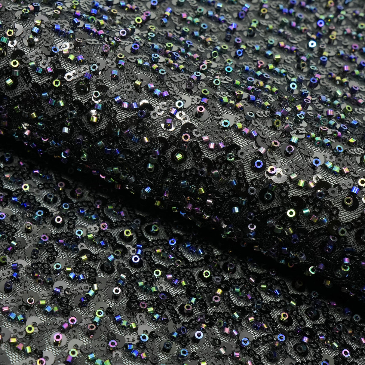 Beaded Sequin Stretch Mesh Fabric
