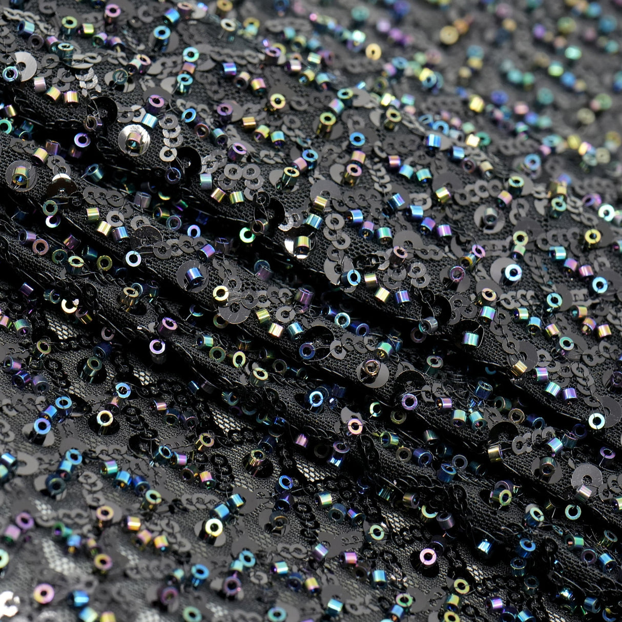 Prestige Beaded With Sequins Stretch Mesh Fabric - Black, White, 49/50" Width (1 Yard)