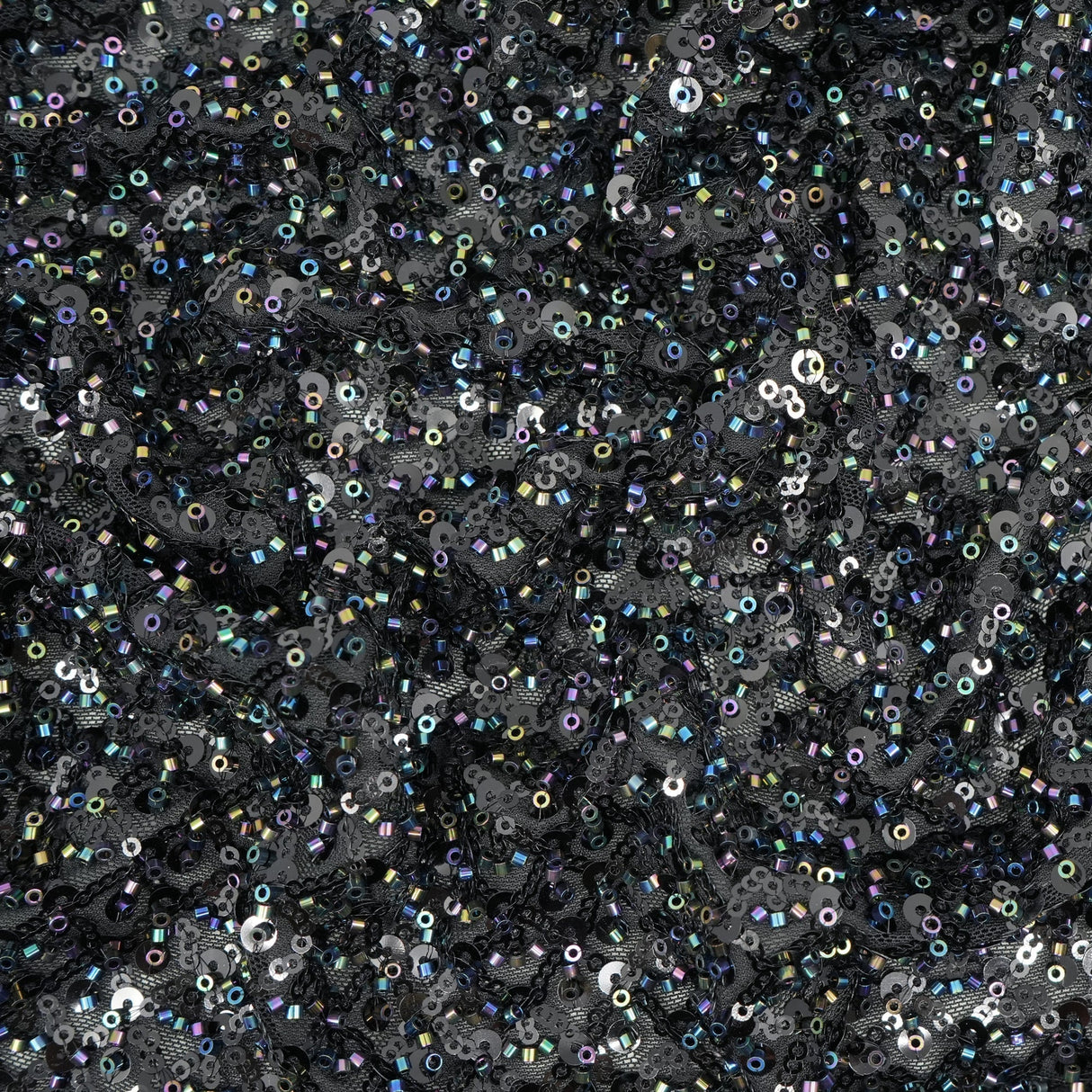 Prestige Beaded With Sequins Stretch Mesh Fabric - Black, White, 49/50" Width (1 Yard)