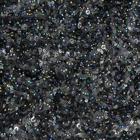Prestige Beaded With Sequins Stretch Mesh Fabric - Black, White, 49/50" Width (1 Yard)
