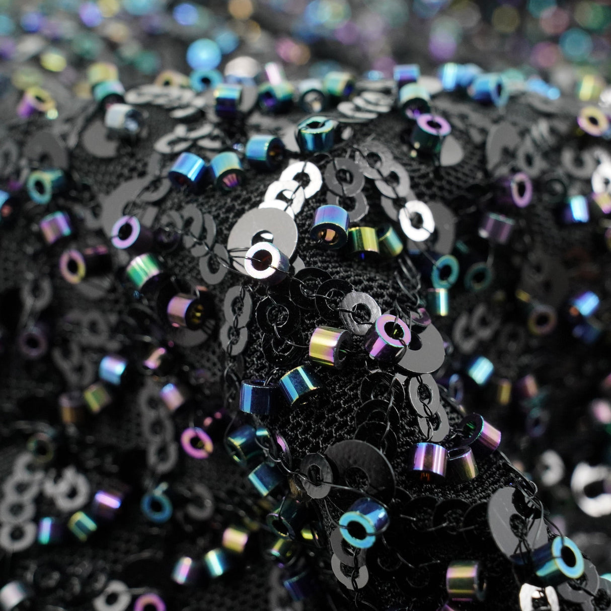 Prestige Beaded With Sequins Stretch Mesh Fabric - Black, White, 49/50" Width (1 Yard)