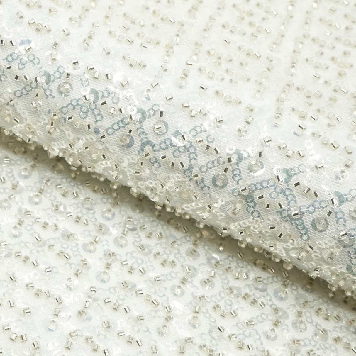 Prestige Beaded With Sequins Stretch Mesh Fabric - Black, White, 49/50" Width (1 Yard)