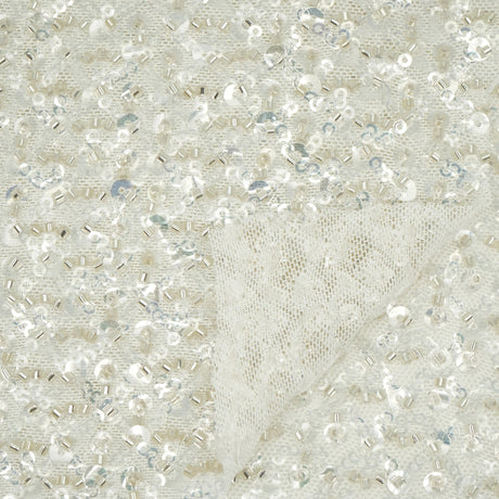 Prestige Beaded With Sequins Stretch Mesh Fabric - Black, White, 49/50" Width (1 Yard)