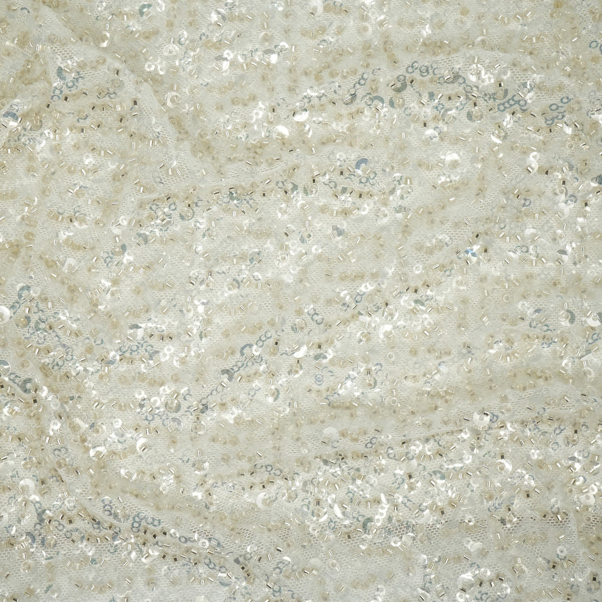 Prestige Beaded With Sequins Stretch Mesh Fabric - Black, White, 49/50" Width (1 Yard)