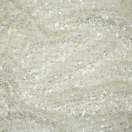 Prestige Beaded With Sequins Stretch Mesh Fabric - Black, White, 49/50" Width (1 Yard)