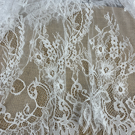 Embroidered Lace Fabric with Eyelash Scallop