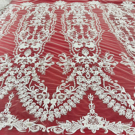 Beaded Lace Fabric on Polyester Net Mesh 50" Wide