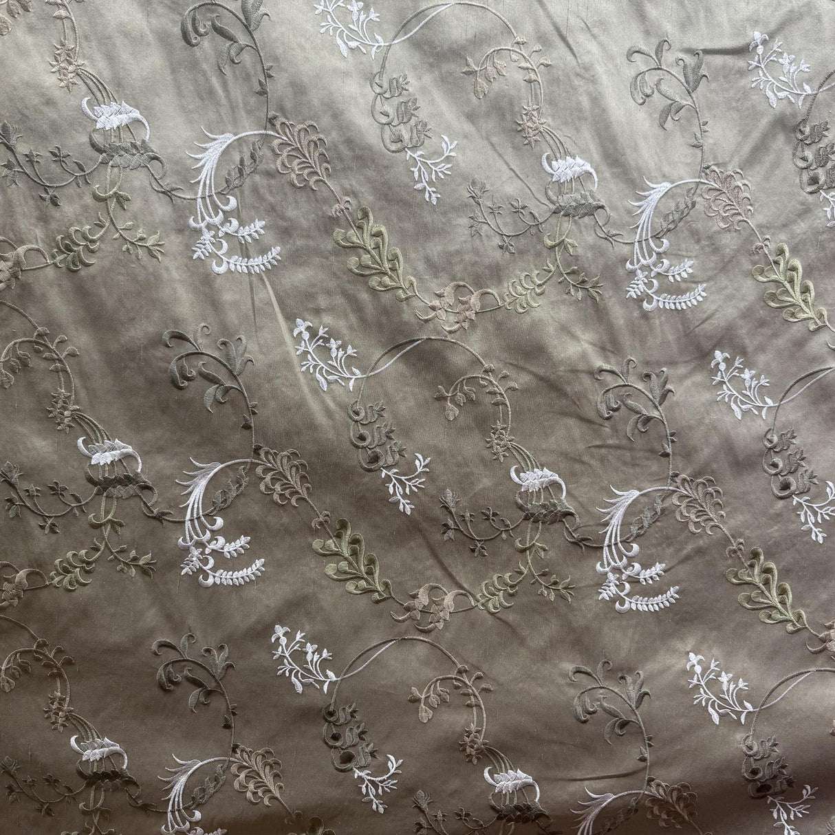 Bergamo Silk Fabric - Embroidered Floral, 54" Width (1 Yard)