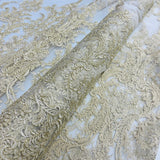 Corded Bridal Lace Polyester Fabric - Embroidered Floral Design, 52" Width (1 Yard)