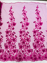 Princess 3D Floral Lace Polyester Fabric - Beaded Mesh Lace, 50" Width (1 Yard)