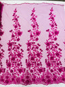 Princess 3D Floral Lace Polyester Fabric - Beaded Mesh Lace, 50" Width (1 Yard)