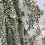 Beaded Floral Lace Fabric 3D Embroidered Net Mesh 52" Wide