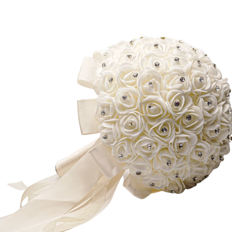 Ivory Foam Rose Bridal Bouquet with Diamond Accents 8 Inch