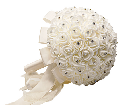 Ivory Foam Rose Bridal Bouquet with Diamond Accents 8 Inch