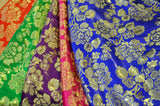 Oriental Metallic Big Flower Brocade Metallic Brocade Fabric - Fuchsia, Red, Flag Green, Royal, Purple, Floral Pattern, 58" Width (1 Yard)