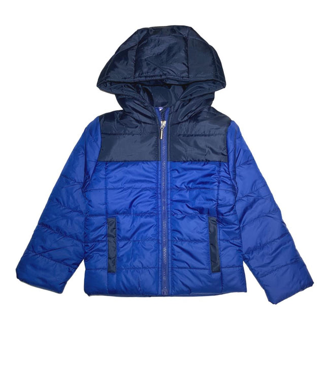 Boy's Zipper Hooded Puffer Jacket Polyester Fabric - Hooded, Water-Resistant, Navy, Black, Royal Blue, Red, D. Grey (1 Piece)
