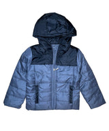 Boy's Zipper Hooded Puffer Jacket Polyester Fabric - Hooded, Water-Resistant, Navy, Black, Royal Blue, Red, D. Grey (1 Piece)