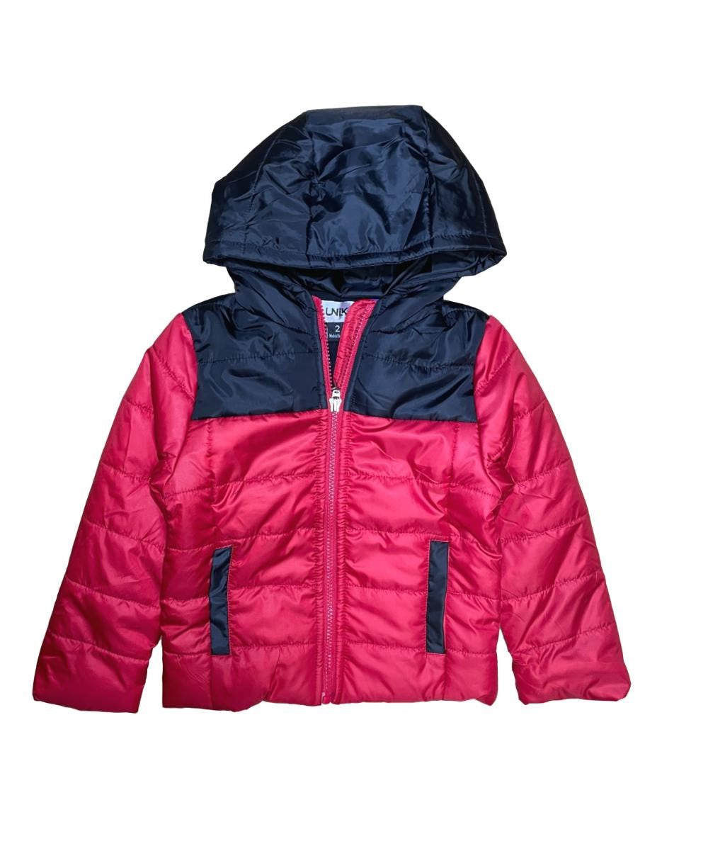 Boy's Zipper Hooded Puffer Jacket Polyester Fabric - Hooded, Water-Resistant, Navy, Black, Royal Blue, Red, D. Grey (1 Piece)