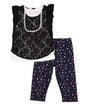 Girl Tunic Lace Legging Set - Denim Blouse With Printed Leggings, Black (2-7)