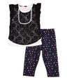Girl Tunic Lace Legging Set - Denim Blouse With Printed Leggings, Black (2-7)