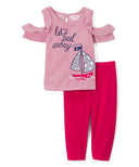 Sail Boat Girl Legging Set Cotton Fabric - Pink, Red, Blue Sail Boat Print (2-8)