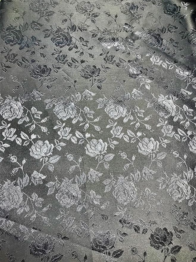 Rose Floral Jacquard Satin Fabric by the Yard 59/60″ Width