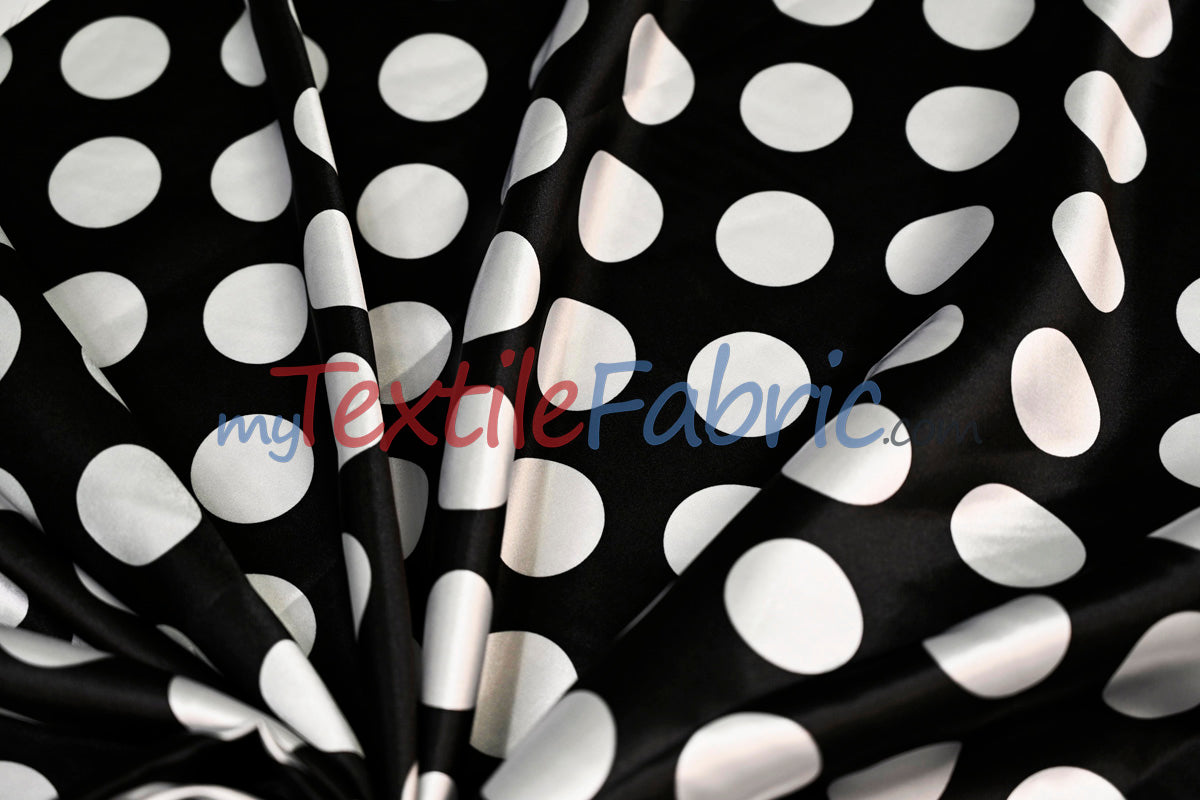Polka Dot Charmeuse Satin Fabric - 58/60" Width, Multiple Colors, 1.5" Dots (1 Yard)