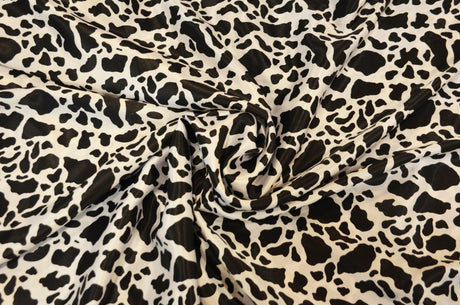 Black Calf Charmeuse Satin Fabric - Black Cow Print, 58/60" Width (1 Yard)